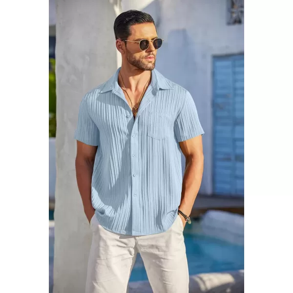 COOFANDY Men's Casual Button Down Shirts Short Sleeve Textured Linen Summer Beach Shirt with Pocket