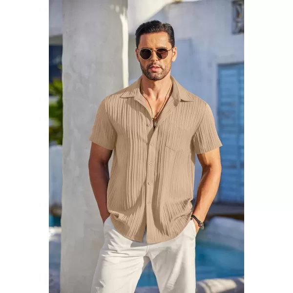 COOFANDY Men's Casual Button Down Shirts Short Sleeve Textured Linen Summer Beach Shirt with Pocket
