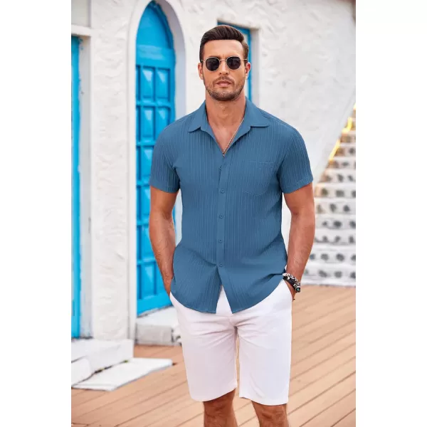 COOFANDY Men's Casual Button Down Shirts Short Sleeve Textured Linen Summer Beach Shirt with Pocket