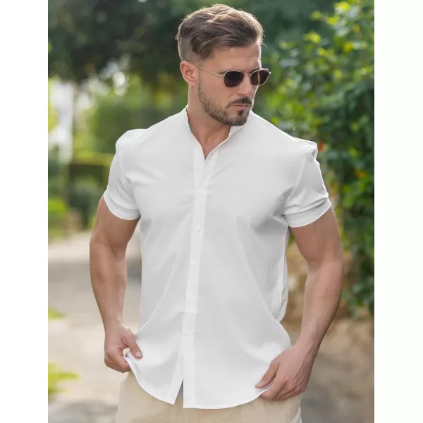 COOFANDY Men's Casual Button Down Short Sleeve Shirt Band Collar Shirts Textured Beach Summer Shirt