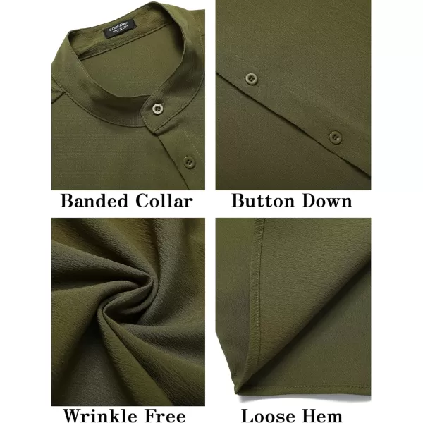 COOFANDY Men's Casual Button Down Short Sleeve Shirt Band Collar Shirts Textured Beach Summer Shirt
