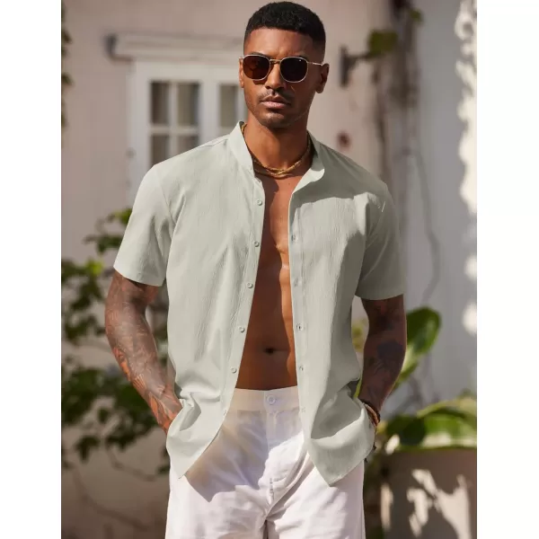 COOFANDY Men's Casual Button Down Short Sleeve Shirt Band Collar Shirts Textured Beach Summer Shirt