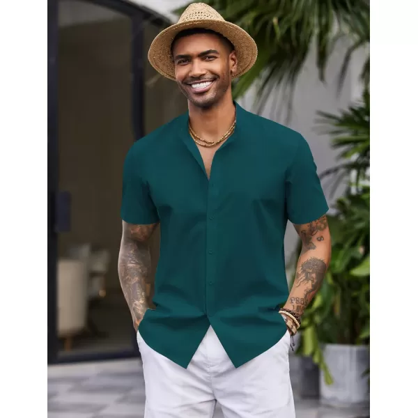 COOFANDY Men's Casual Button Down Short Sleeve Shirt Band Collar Shirts Textured Beach Summer Shirt