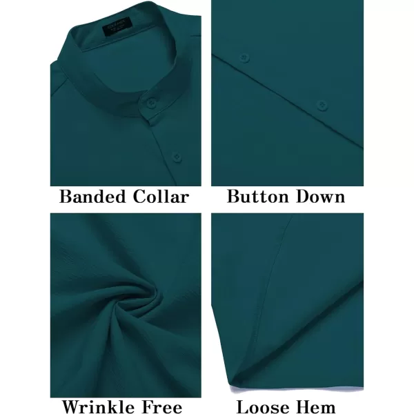 COOFANDY Men's Casual Button Down Short Sleeve Shirt Band Collar Shirts Textured Beach Summer Shirt