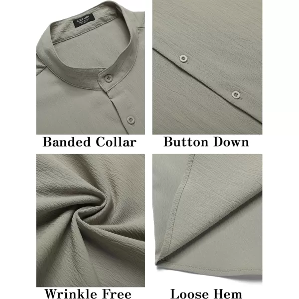 COOFANDY Men's Casual Button Down Short Sleeve Shirt Band Collar Shirts Textured Beach Summer Shirt