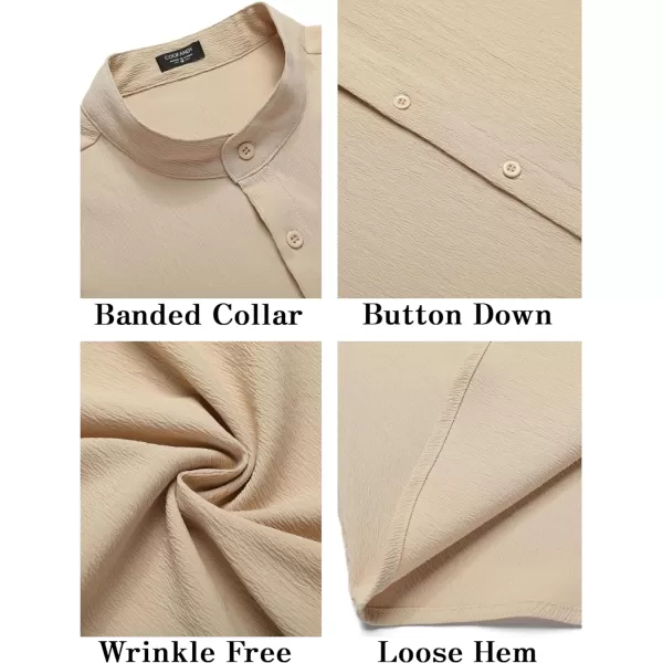 COOFANDY Men's Casual Button Down Short Sleeve Shirt Band Collar Shirts Textured Beach Summer Shirt