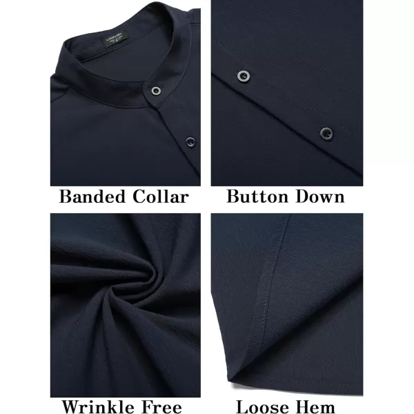COOFANDY Men's Casual Button Down Short Sleeve Shirt Band Collar Shirts Textured Beach Summer Shirt