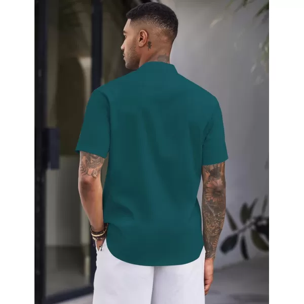 COOFANDY Men's Casual Button Down Short Sleeve Shirt Band Collar Shirts Textured Beach Summer Shirt