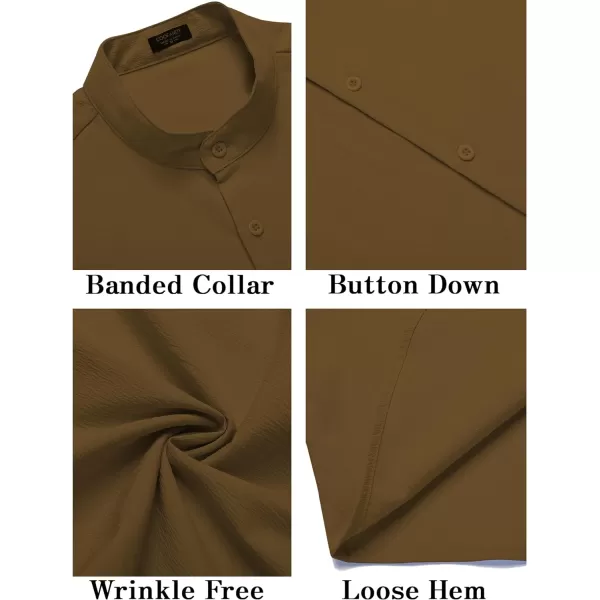 COOFANDY Men's Casual Button Down Short Sleeve Shirt Band Collar Shirts Textured Beach Summer Shirt