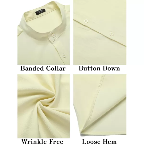 COOFANDY Men's Casual Button Down Short Sleeve Shirt Band Collar Shirts Textured Beach Summer Shirt