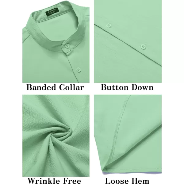 COOFANDY Men's Casual Button Down Short Sleeve Shirt Band Collar Shirts Textured Beach Summer Shirt