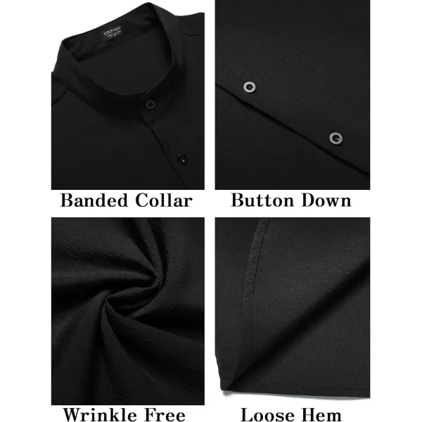 COOFANDY Men's Casual Button Down Short Sleeve Shirt Band Collar Shirts Textured Beach Summer Shirt