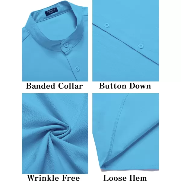 COOFANDY Men's Casual Button Down Short Sleeve Shirt Band Collar Shirts Textured Beach Summer Shirt
