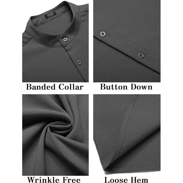 COOFANDY Men's Casual Button Down Short Sleeve Shirt Band Collar Shirts Textured Beach Summer Shirt