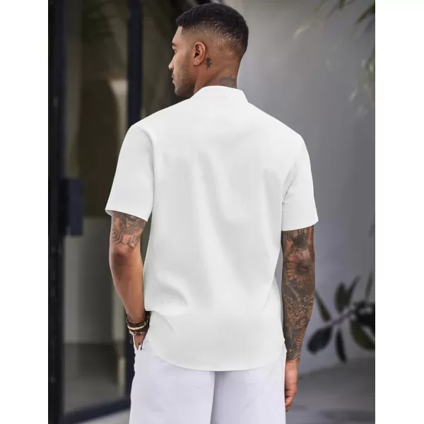 COOFANDY Men's Casual Button Down Short Sleeve Shirt Band Collar Shirts Textured Beach Summer Shirt