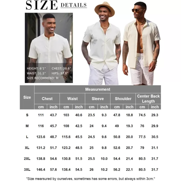 COOFANDY Men's Casual Button Down Short Sleeve Shirt Band Collar Shirts Textured Beach Summer Shirt
