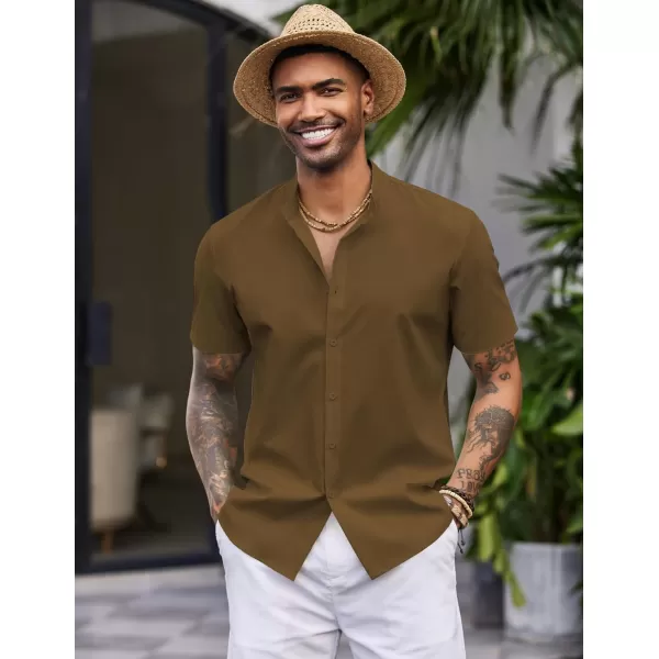 COOFANDY Men's Casual Button Down Short Sleeve Shirt Band Collar Shirts Textured Beach Summer Shirt