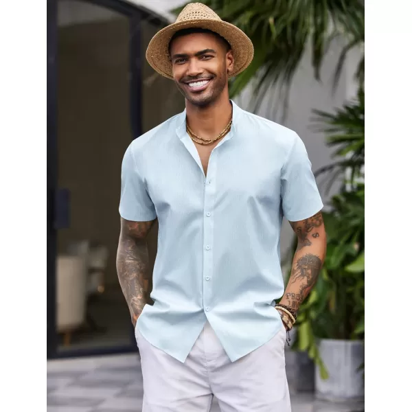 COOFANDY Men's Casual Button Down Short Sleeve Shirt Band Collar Shirts Textured Beach Summer Shirt