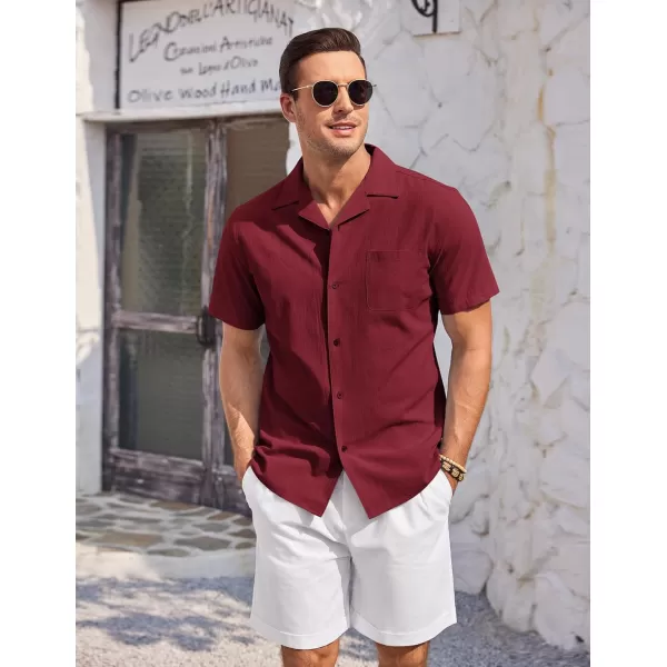 COOFANDY Mens Casual Cotton Linen Shirt Short Sleeve Button Up Shirts Summer Beach Top