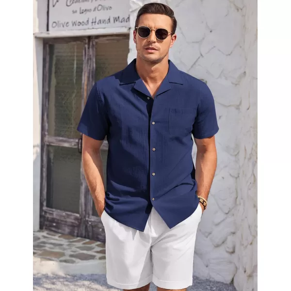 COOFANDY Mens Casual Cotton Linen Shirt Short Sleeve Button Up Shirts Summer Beach Top