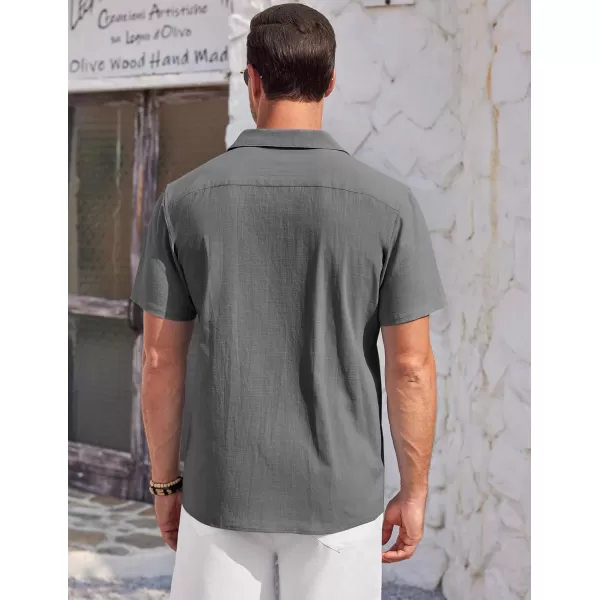 COOFANDY Mens Casual Cotton Linen Shirt Short Sleeve Button Up Shirts Summer Beach Top
