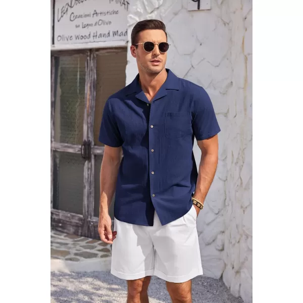 COOFANDY Mens Casual Cotton Linen Shirt Short Sleeve Button Up Shirts Summer Beach Top