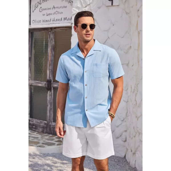 COOFANDY Mens Casual Cotton Linen Shirt Short Sleeve Button Up Shirts Summer Beach Top
