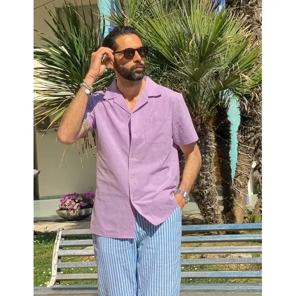 COOFANDY Mens Casual Cotton Linen Shirt Short Sleeve Button Up Shirts Summer Beach Top