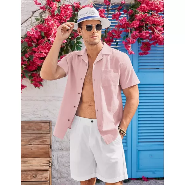 COOFANDY Mens Casual Cotton Linen Shirt Short Sleeve Button Up Shirts Summer Beach Top