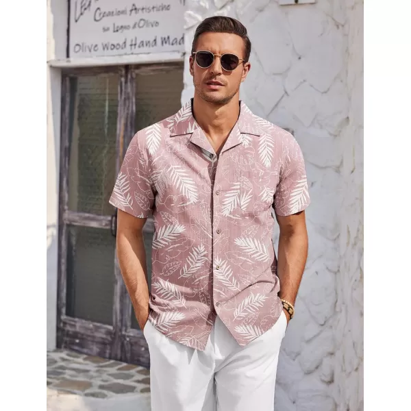 COOFANDY Mens Casual Cotton Linen Shirt Short Sleeve Button Up Shirts Summer Beach Top
