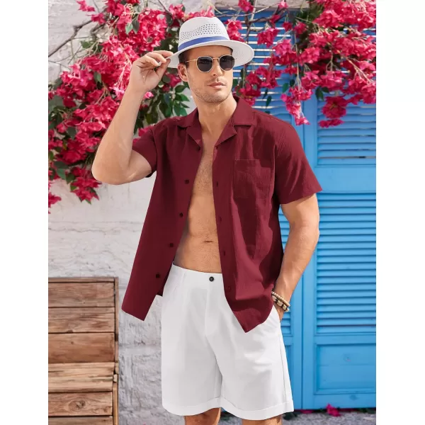 COOFANDY Mens Casual Cotton Linen Shirt Short Sleeve Button Up Shirts Summer Beach Top