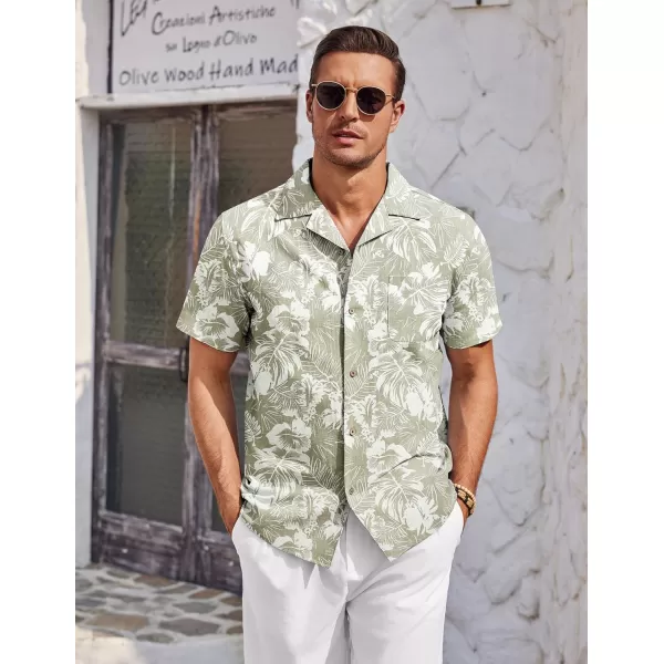 COOFANDY Mens Casual Cotton Linen Shirt Short Sleeve Button Up Shirts Summer Beach Top