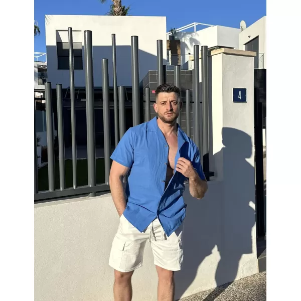 COOFANDY Mens Casual Cotton Linen Shirt Short Sleeve Button Up Shirts Summer Beach Top
