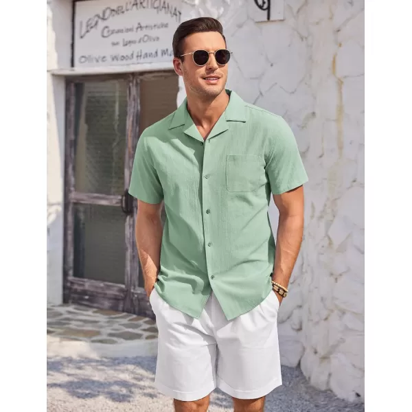 COOFANDY Mens Casual Cotton Linen Shirt Short Sleeve Button Up Shirts Summer Beach Top