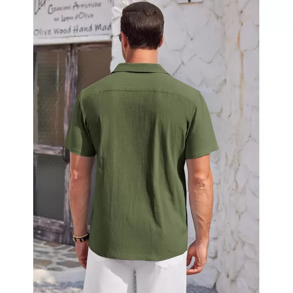 COOFANDY Mens Casual Cotton Linen Shirt Short Sleeve Button Up Shirts Summer Beach Top
