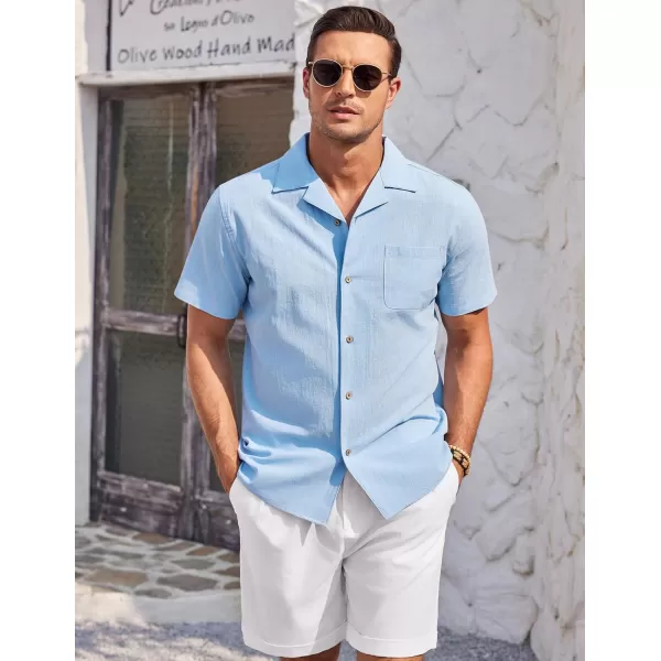 COOFANDY Mens Casual Cotton Linen Shirt Short Sleeve Button Up Shirts Summer Beach Top