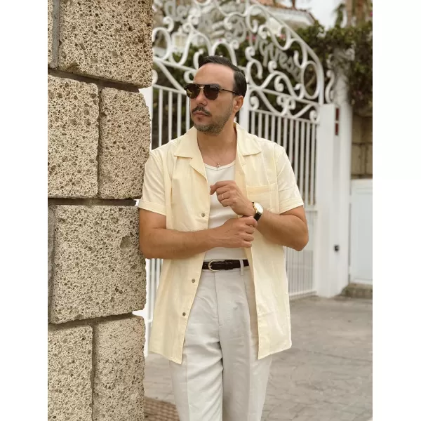 COOFANDY Mens Casual Cotton Linen Shirt Short Sleeve Button Up Shirts Summer Beach Top