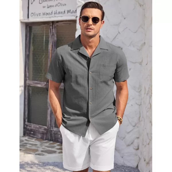 COOFANDY Mens Casual Cotton Linen Shirt Short Sleeve Button Up Shirts Summer Beach Top