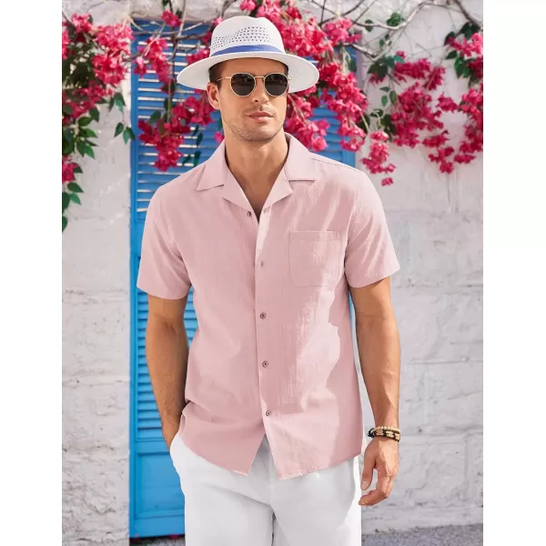 COOFANDY Mens Casual Cotton Linen Shirt Short Sleeve Button Up Shirts Summer Beach Top