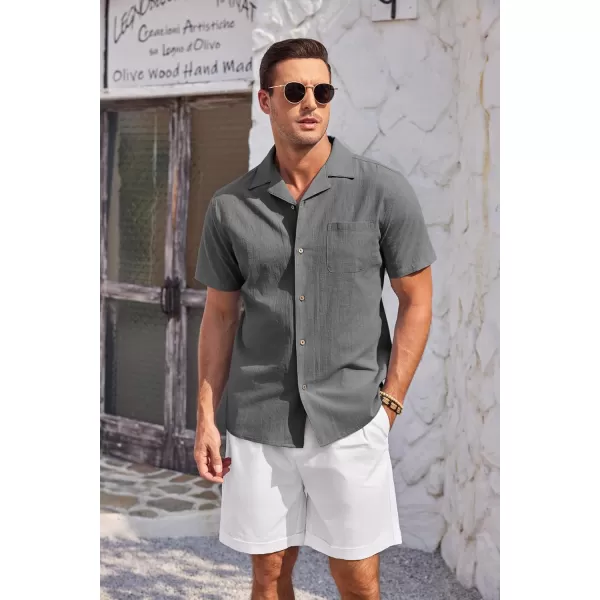 COOFANDY Mens Casual Cotton Linen Shirt Short Sleeve Button Up Shirts Summer Beach Top