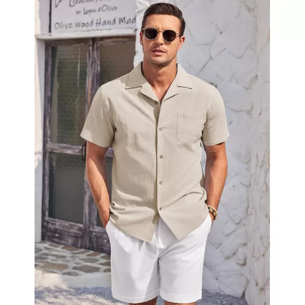 COOFANDY Mens Casual Cotton Linen Shirt Short Sleeve Button Up Shirts Summer Beach Top