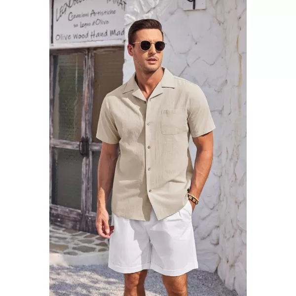 COOFANDY Mens Casual Cotton Linen Shirt Short Sleeve Button Up Shirts Summer Beach Top