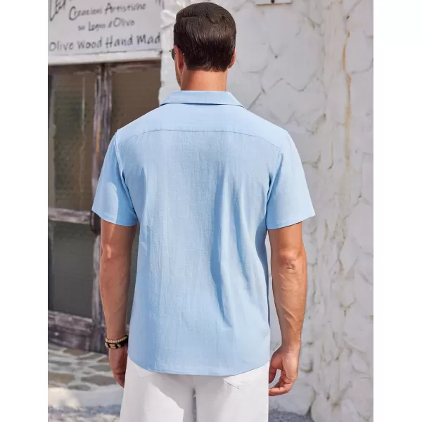 COOFANDY Mens Casual Cotton Linen Shirt Short Sleeve Button Up Shirts Summer Beach Top