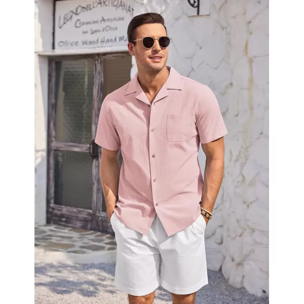 COOFANDY Mens Casual Cotton Linen Shirt Short Sleeve Button Up Shirts Summer Beach Top