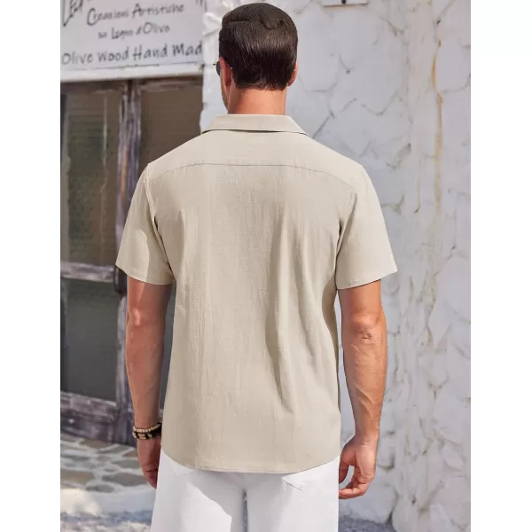 COOFANDY Mens Casual Cotton Linen Shirt Short Sleeve Button Up Shirts Summer Beach Top