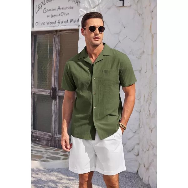 COOFANDY Mens Casual Cotton Linen Shirt Short Sleeve Button Up Shirts Summer Beach Top