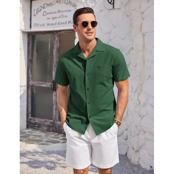 COOFANDY Mens Casual Cotton Linen Shirt Short Sleeve Button Up Shirts Summer Beach Top