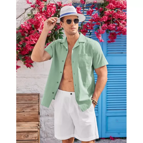 COOFANDY Mens Casual Cotton Linen Shirt Short Sleeve Button Up Shirts Summer Beach Top