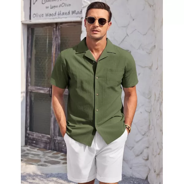 COOFANDY Mens Casual Cotton Linen Shirt Short Sleeve Button Up Shirts Summer Beach Top