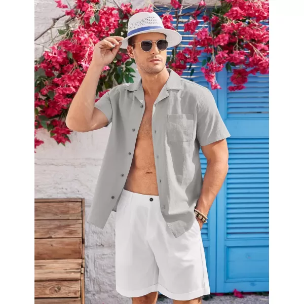 COOFANDY Mens Casual Cotton Linen Shirt Short Sleeve Button Up Shirts Summer Beach Top